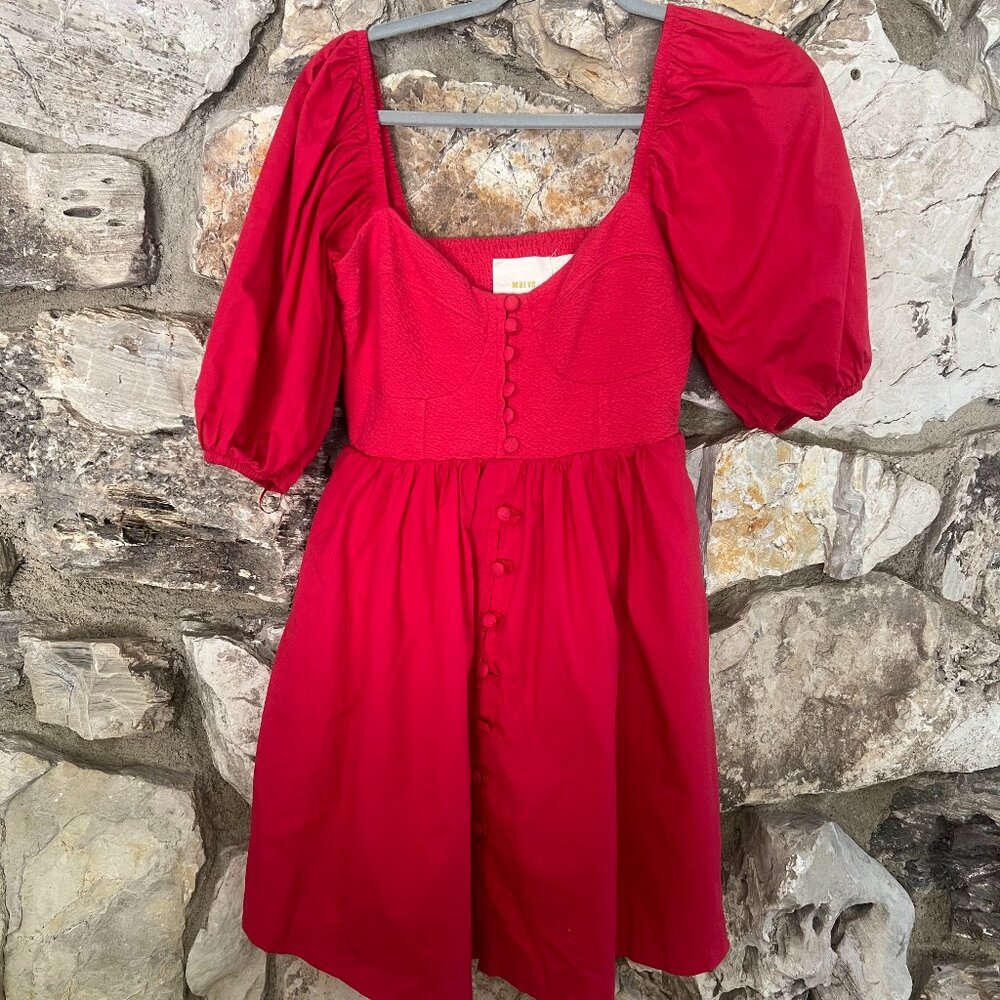 Anthropologie Maeve Puff-Sleeved Sweetheart Mini Dress